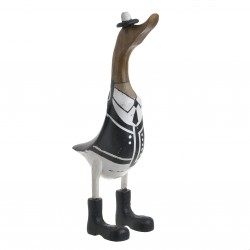 ديكورية خشبية على شكل " بطة " لون أبيض وبني داكن وأسود قياس 20*14*44