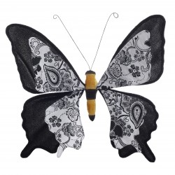 فراشة ديكورية مع مكبس من القماش لون أبيض وأسود قياس 23*3*25