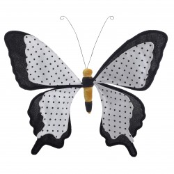 فراشة ديكورية مع مكبس من القماش لون أبيض وأسود قياس 23*3*25