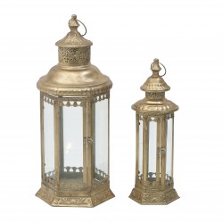طقم من الفوانيس عدد 2 لون ذهبي من المعدن قياس 26*26*60