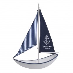 ديكورية على شكل قارب من الخشب والقماش لون أبيض وأزرق قياس 35*9*42