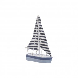 ديكورية على شكل قارب من الخشب والقماش لون أبيض وأزرق قياس 10*3*16