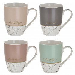 طقم مكون من 4 أكواب بتصاميم مختلفة مصنوعة من البورسلان قياس 12 * 8 * 11