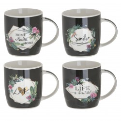 طقم مكون من 4 أكواب بتصاميم مختلفة مصنوعة من البورسلان قياس 9 * 8 * 13