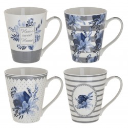 طقم مكون من 4 أكواب بتصاميم مختلفة مصنوعة من البورسلان قياس 11 * 9 * 13سم 