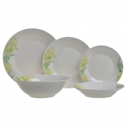 طقم صحون من البورسلان لون أبيض مع رسمة ورق الشجر عدد 20 