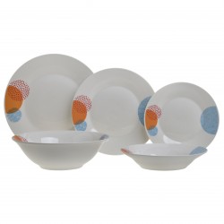 طقم صحون من البورسلان لون أبيض مع رسمة دوائر ملونة عدد 20