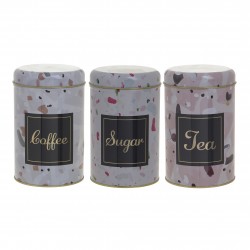 طقم مكون من 3 علب , قهوة / شاي / سكر , مصنوع من المعدن , ألوان مختلفة قياس 10 * 10 * 16 سم 