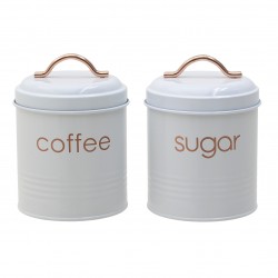 طقم مكون من علبتين , قهوة / سكر , مصنوع من المعدن لون أبيض وذهبي قياس 11 * 11 * 15 سم
