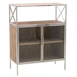 خزانة عرض مصنوعة من المعدن والخشب بلون طبيعي / فضي 108 * 40 * 84 