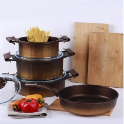 طقم اواني طهي مصنوع من الجرانيت 7 قطع لون بني