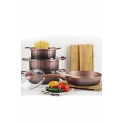 طقم اواني طهي مصنوع من الجرانيت 7 قطع لون وردي