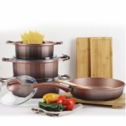 طقم اواني طهي مصنوع من الجرانيت 7 قطع لون وردي