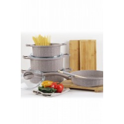 طقم اواني طهي مصنوع من الجرانيت 7 قطع لون رمادي فاتح