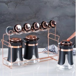 طقم توابل على قاعده معدنيه لون اسود عدد 8 قطع طقم توابل على قاعده معدنيه لون اسود عدد 8 قطع