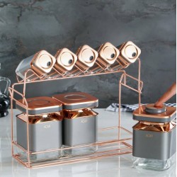 طقم توابل على قاعده معدنيه لون رمادي عدد9 طقم توابل على قاعده معدنيه لون رمادي عدد9