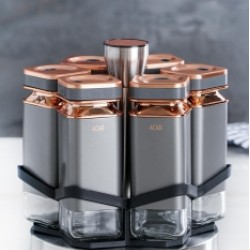 طقم توابل على قاعده دائريه متحركه لون رمادي عدد 6