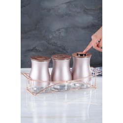 طقم توابل على قاعده معدنيه لون وردي عدد 3 قطع