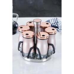 طقم توابل على قاعده دائريه متحركه لون وردي عدد 6