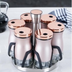 طقم توابل على قاعده دائريه متحركه لون وردي عدد 6 طقم توابل على قاعده دائريه متحركه لون وردي عدد 6