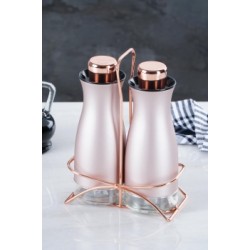 طقم خل و زيت لون وردي مع قاعده معدنيه 