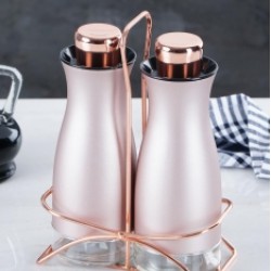 طقم خل و زيت لون وردي مع قاعده معدنيه طقم خل و زيت لون وردي مع قاعده معدنيه