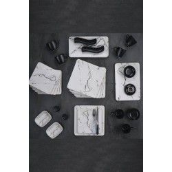 طقم صحون افطار مصنوع من السيراميك لون ابيض و اسود على شكل رخام يكفي 6 اشخاص عدد33 قطعه