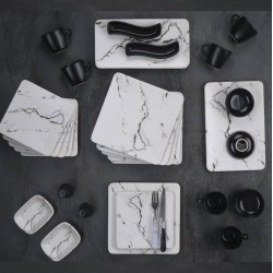 طقم صحون افطار مصنوع من السيراميك لون ابيض و اسود على شكل رخام يكفي 6 اشخاص عدد33 قطعه طقم صحون افطار مصنوع من السيراميك لون ابيض و اسود على شكل رخام يكفي 6 اشخاص عدد33 قطعه