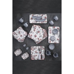 طقم صحون افطار مصنوع من السيراميك على رسمه ورود يكفي 6 اشخاص عدد33 قطعه