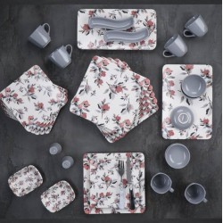 طقم صحون افطار مصنوع من السيراميك على رسمه ورود يكفي 6 اشخاص عدد33 قطعه طقم صحون افطار مصنوع من السيراميك على رسمه ورود يكفي 6 اشخاص عدد33 قطعه