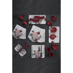 طقم صحون افطار مصنوع من السيراميك على رسمه ورود يكفي 6 اشخاص عدد33 قطعه