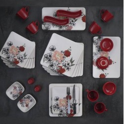 طقم صحون افطار مصنوع من السيراميك على رسمه ورود يكفي 6 اشخاص عدد33 قطعه طقم صحون افطار مصنوع من السيراميك على رسمه ورود يكفي 6 اشخاص عدد33 قطعه