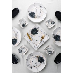 طقم صحون افطار مصنوع من السيراميك  يكفي 4 اشخاص عدد17 قطعه