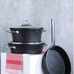 طقم اواني طهي مصنوع من الجرانيت 5قطع لون اسود