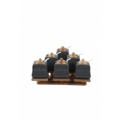 طقم توابل على قاعده خشبيه هرميه مصنوعه من بورسلان لون رمادي غامق عدد 6 قطع