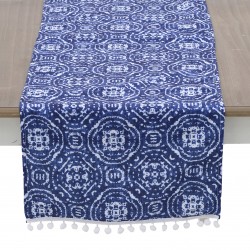 مفرش طاولة من القطن لون أزرق  , قياس 140 * 40 سم 