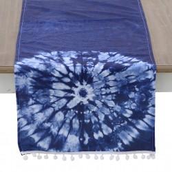 مفرش طاولة من القطن لون أبيض وأزرق , قياس 140 * 40 سم 