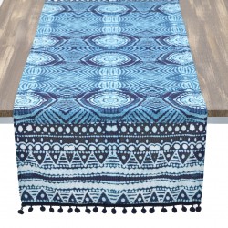 مفرش طاولة من القطن لون أبيض وأزرق , قياس 140 * 40 سم 