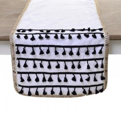 مفرش طاولة من القطن لون أبيض وبيج وأسود , قياس 140 * 40 سم 