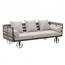 مقعد ثلاثي من الخشب لون كريمي/بني 192*70*65/38