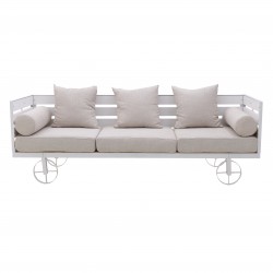 مقعد ثلاثي من الخشب لون ابيض 192*70*65/38