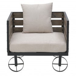 مقعد مفرد من الخشب لون كريمي/بني 75*70*65/38