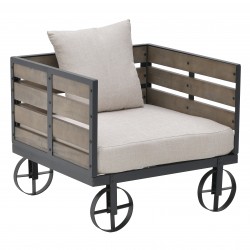 مقعد مفرد من الخشب لون كريمي/بني 75*70*65/38