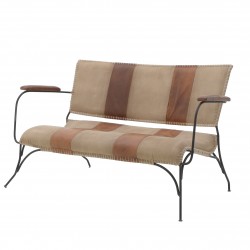 مقعد ثلاثي من الجلد لون ابيض/بني 128*67*74/44