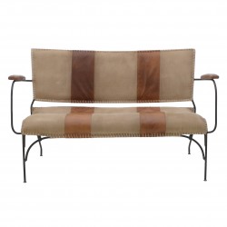 مقعد ثلاثي من الجلد لون ابيض/بني 128*67*74/44