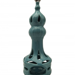 فانوس رمضان على شكل مآذنة لون أزرق من البورسلان قياس 30 * 11 سم