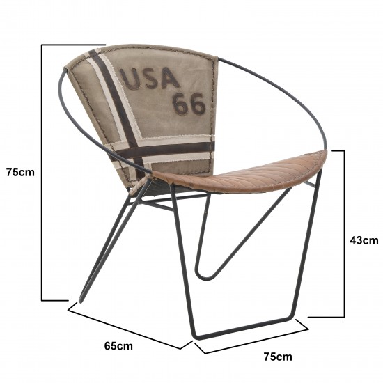 LEATHER/CANVAS ARMCHAIR BROWN/BEIGE 75*65*75/43 LEATHER/CANVAS ARMCHAIR BROWN/BEIGE 75*65*75/43