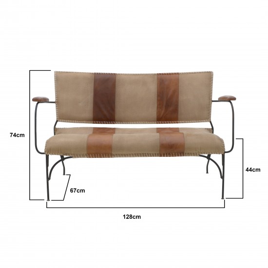 LEATHER/METALLIC 2 SEATER SOFA WHITE/BROWN 128*67*74/44 LEATHER/METALLIC 2 SEATER SOFA WHITE/BROWN 128*67*74/44